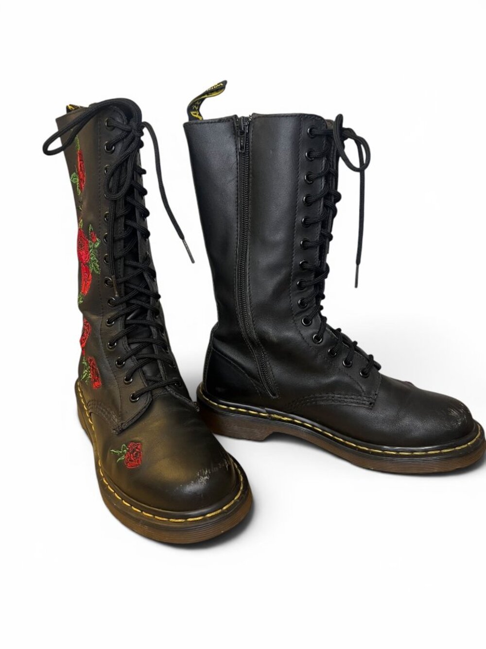 Dr. Martens 1914 Vonda Leather Mid Calf Black 14-Eye Lace-Up Boots Size 8 - Picture 3 of 7